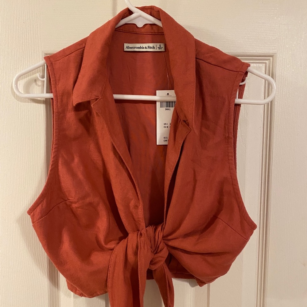 Abercrombie Linen Blend Tie Front Top, Size Small